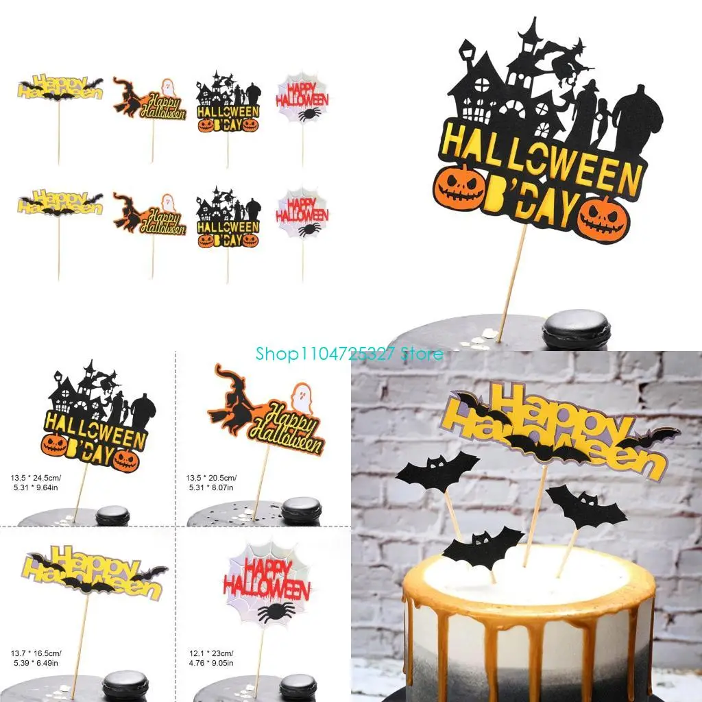 D8KF Halloweens Party Cake Decorations Set Witches Spirit Bat Spiders Pumpkins Design Safe Cup Cake Accessories