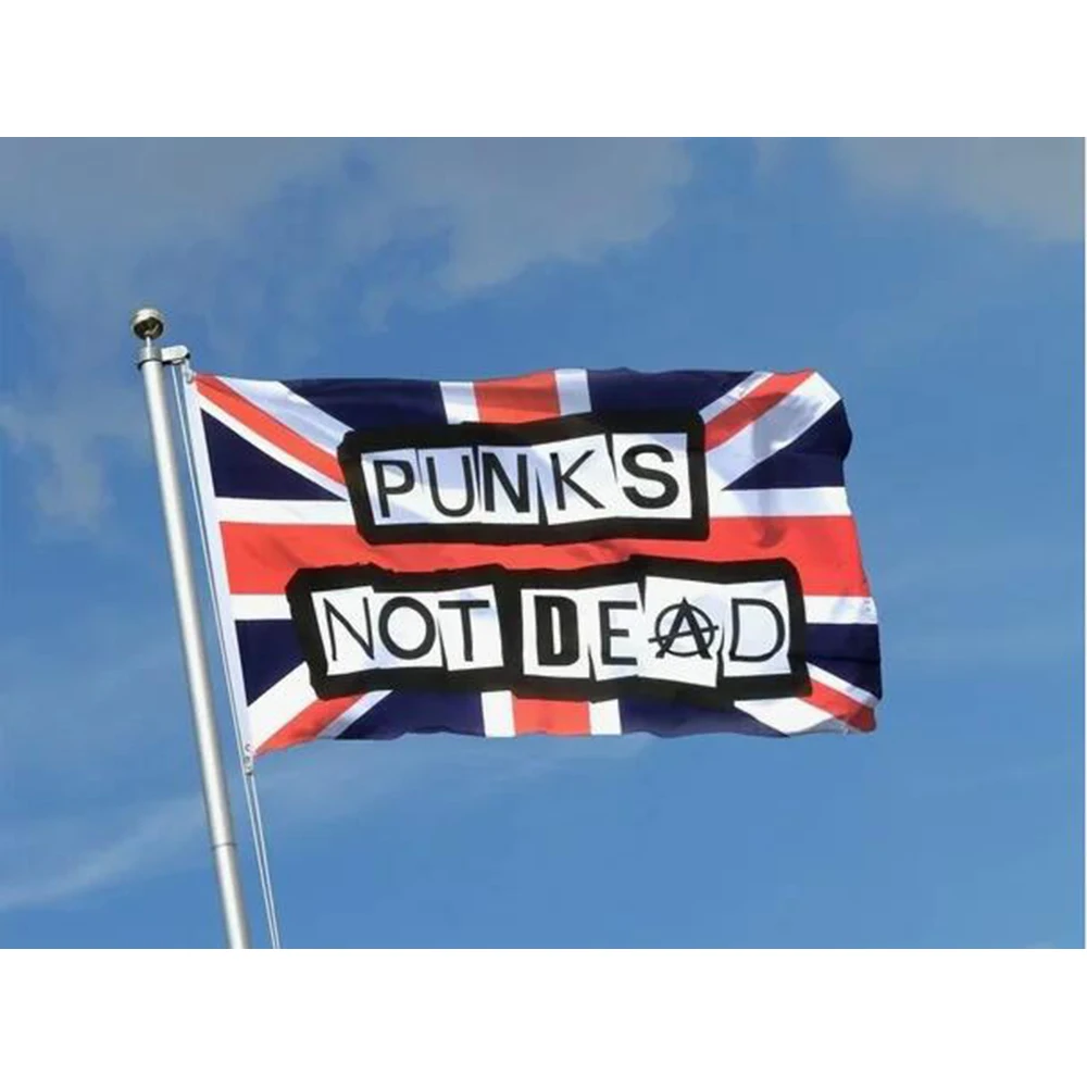 Punks Not Dead Banner with Custom Metal Rock Music Flag