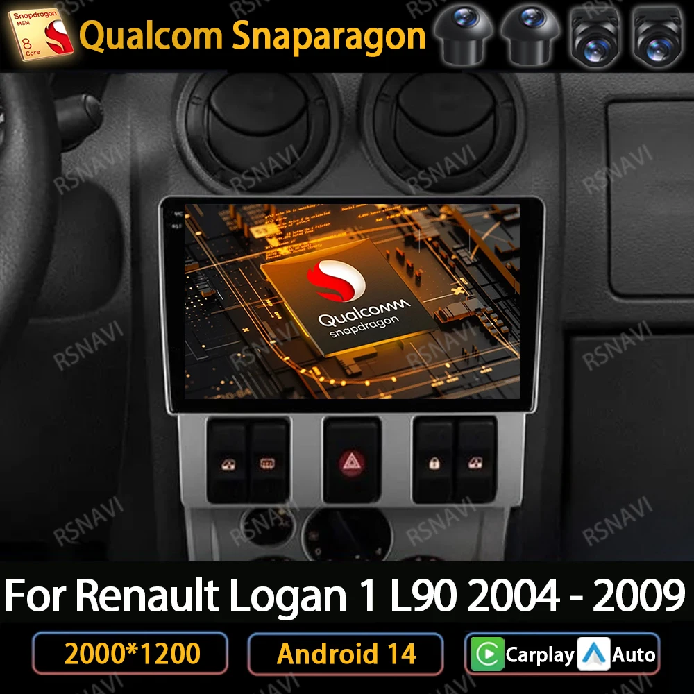 

Android 14 Carplay Auto для Renault Logan 1 L90 2004-2009 Автомобильный радиоприемник с навигацией GPS Мультимедийный стереоплеер Видео Wi-Fi + 4G QLED