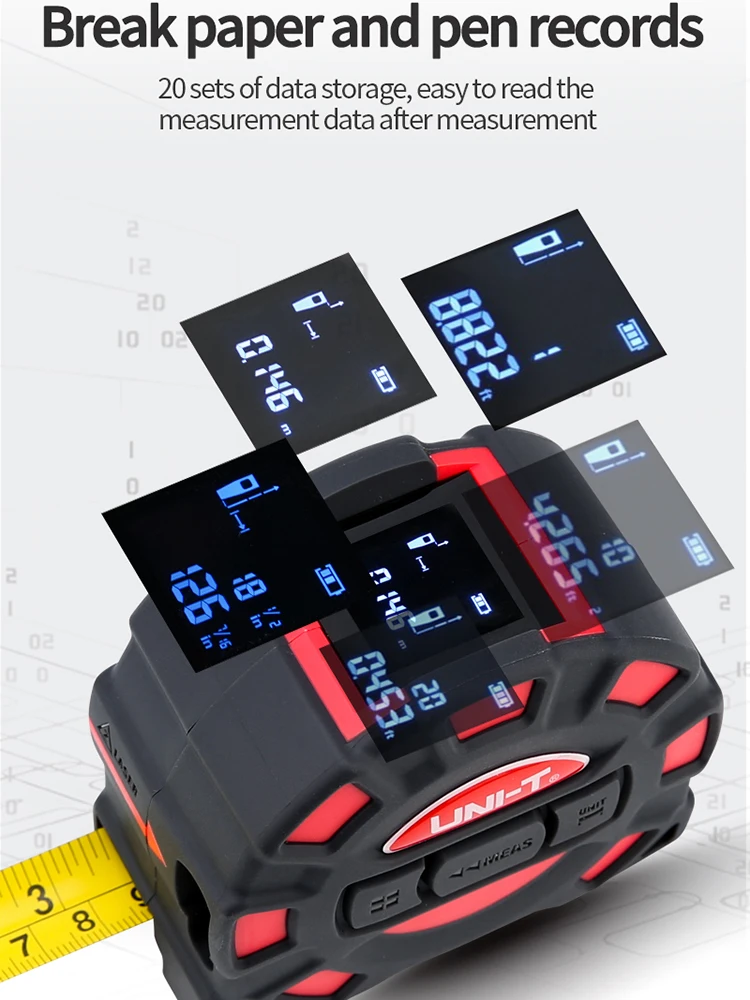 UNI-T 2in1 50m 60M Laser Tape Measure Roulette Distance Meter Rangefinder Electronic Ruler LCD Display Measuring Tool