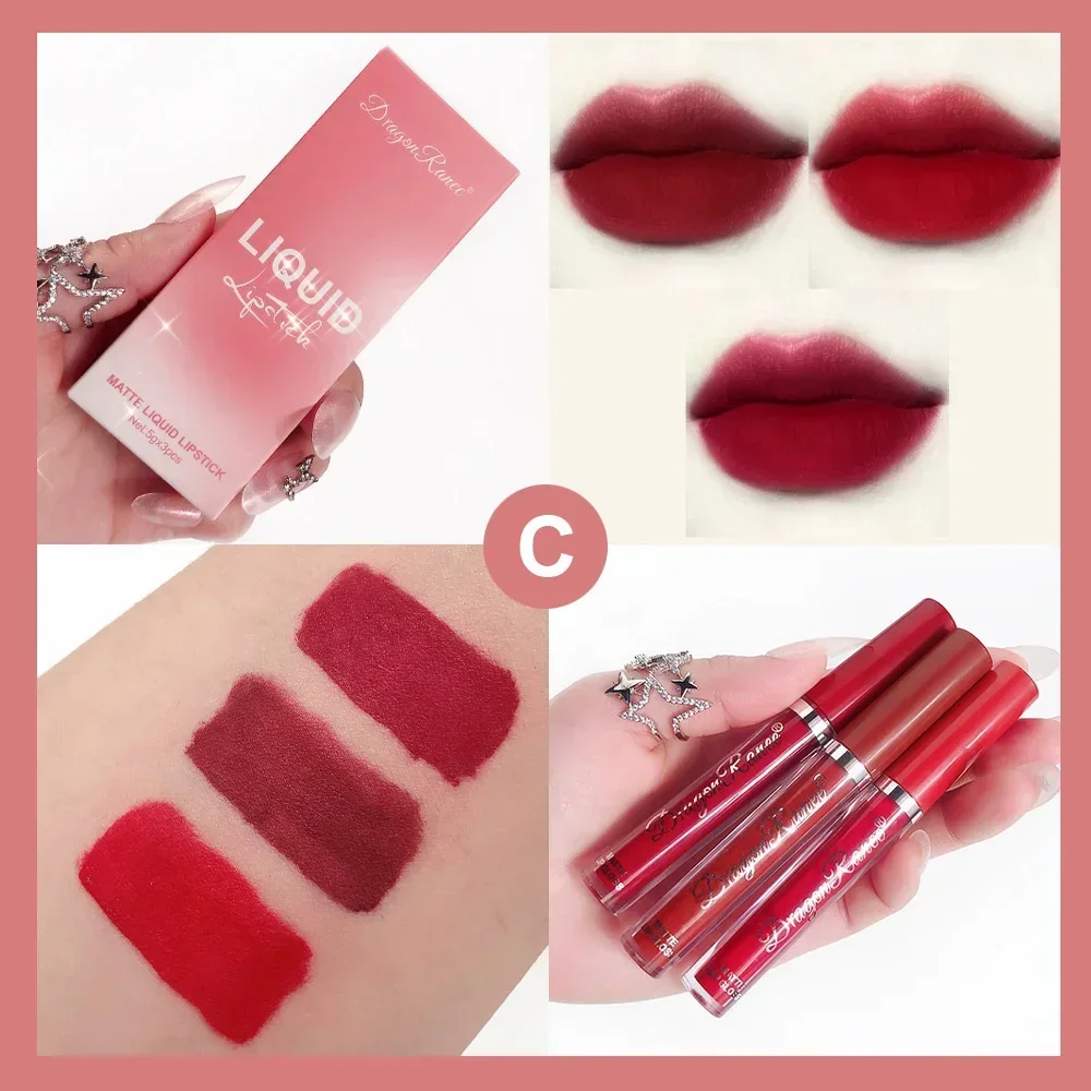 3 stücke Samt Matte Lip Gloss Set Wasserdichte Lange-tragen Flüssigkeit Lippenstift Lippen Farbe Lippen Täglichen Make-Up Frauen Kosmetik