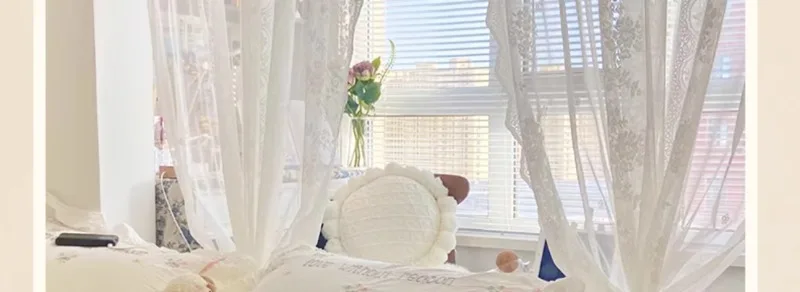 Merci Store Free Velcro French Lace Partition Kitchen Half Curtain for Living Room Window Bedroom Girl White Gauze Drapes - Image 5