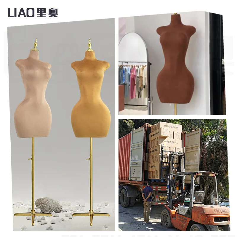 Pinable Mannequin Display Fabric Wrapped Big Hip Women Upper Half Body Female Mannequin Big Bust Dress Form Dressmakers Dummy