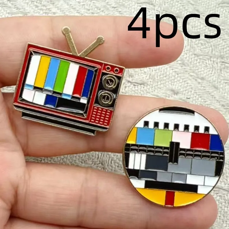 Vintage TV Pin No Signal In 80s Lapel Pin Be riotous with colour Rainbow Brooch Custom Fashion Jewelry Badge Remembrance Gift