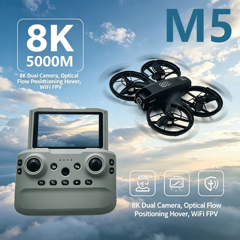 

New M5 RC Drone 8K HD Camera Retractable Large Screen Six Axis Gyro 360 Obstacle Avoidance Professional Aircraft Drone for Adult