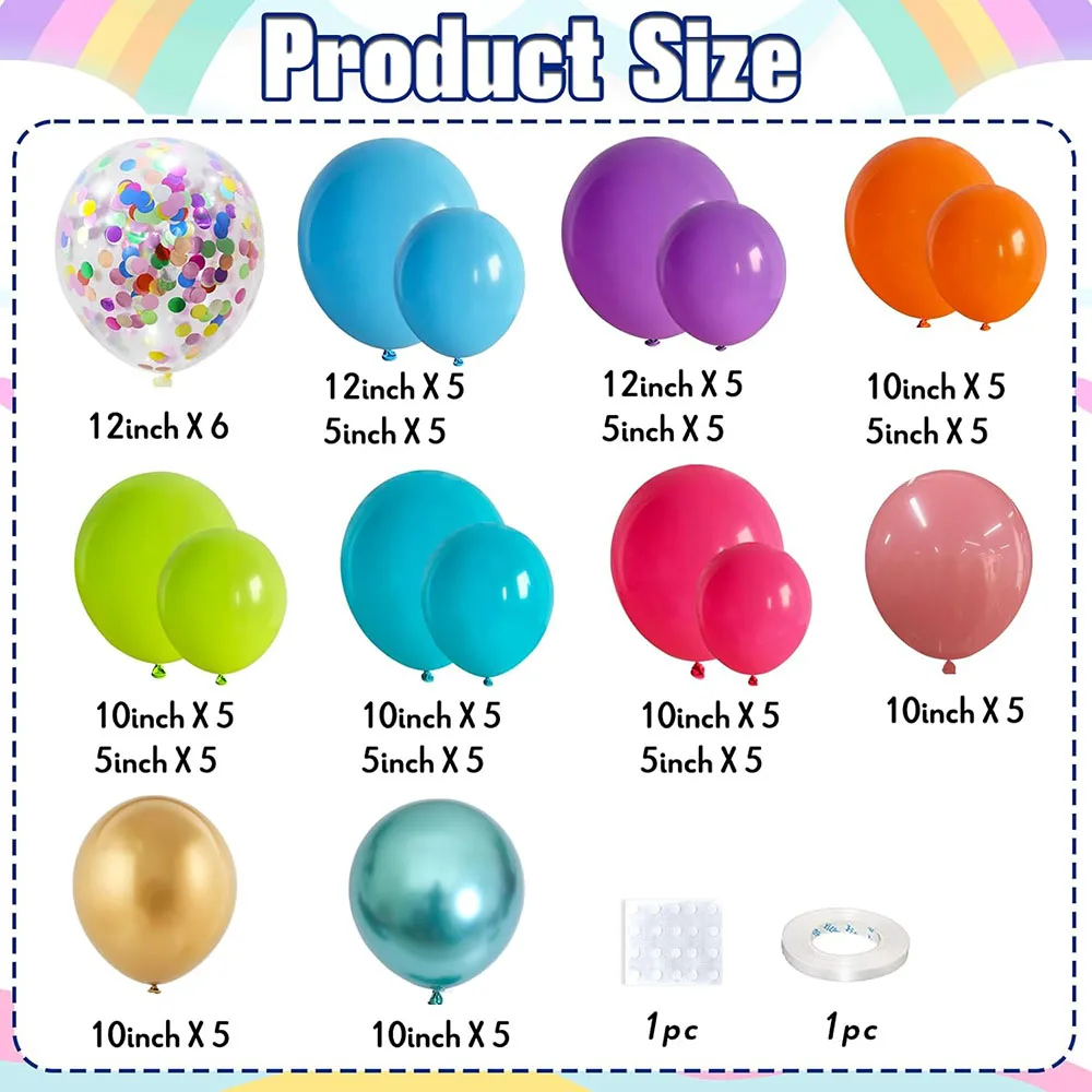 Multi-Color Neon Balloon Arched Garland Set, Various Colors Blue Purple Orange Green Pink Green Gold Rainbow Balloon Garland, Colorful Balloon Arch