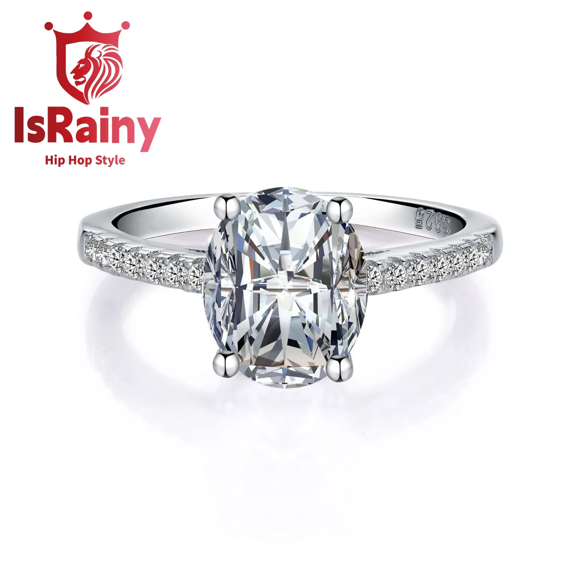 

IsRainy Hip Hop Rock Solid 925 Sterling Silver Real GRA 3CT Moissanite Diamonds Rings Oval Engagement Anniversary Fine Jewelry