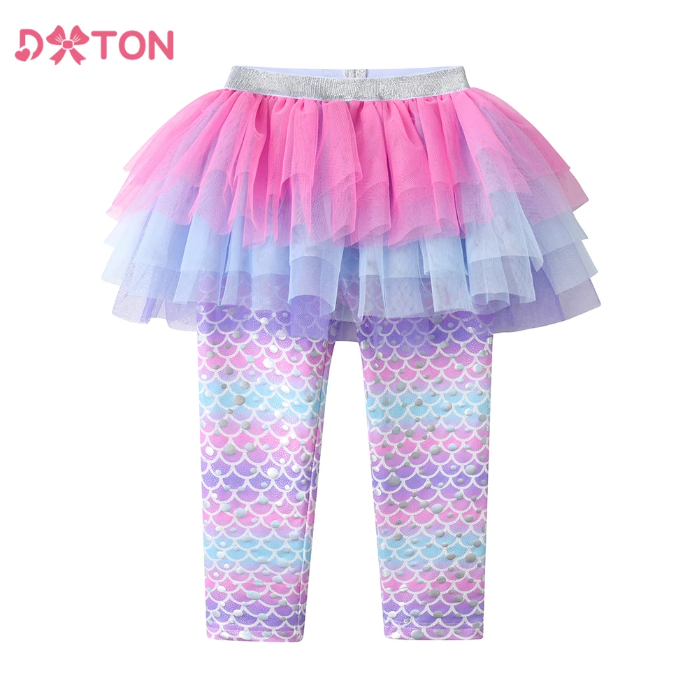 DXTON Kids Legging Skirt For Girls Outdoor Casual Clothing Mermaid Pants and Layer Skirt Patchwork Fake Two Pcs Girls Costumes