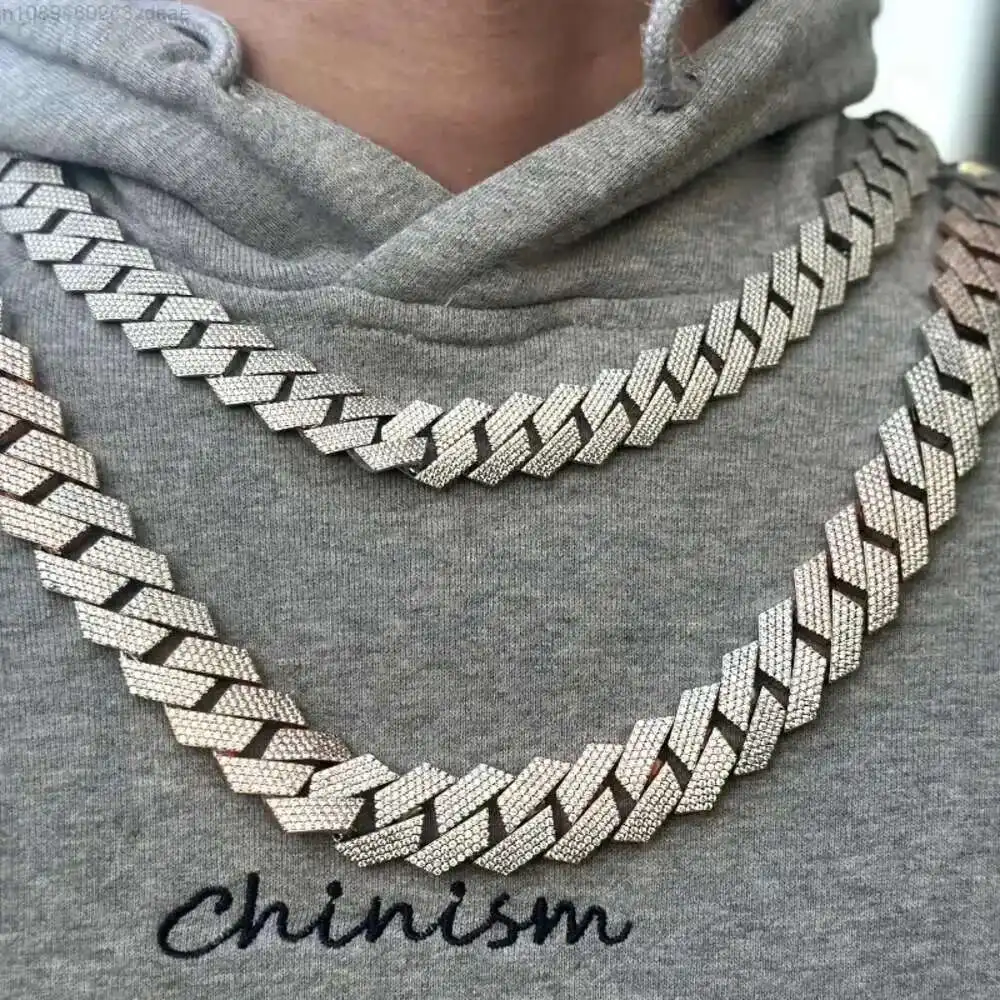 

18mm 22mm Iced Out Pass Diamond Tester Vvs Moissanite Necklace Men S925 Sterling Silver Cuban Link Chain Necklace for Men