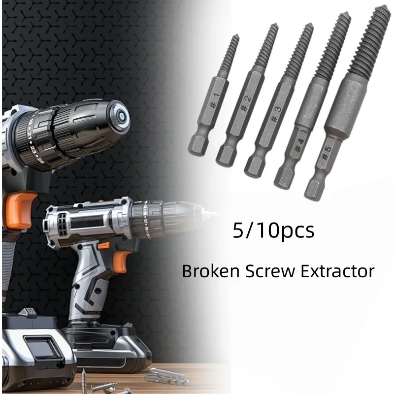 5/10Pcs Broken Screw Extractors, Alloy Steel, Sturdy & Practical, Multi Sizes