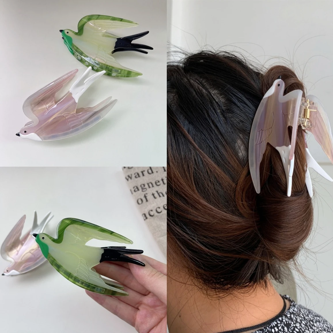 

Niche Design Swallow Grab Clip Acetate Animal Hair Claw Cute Color Blocked Peace Dove Shark Clip Women Girls Hair Accessories