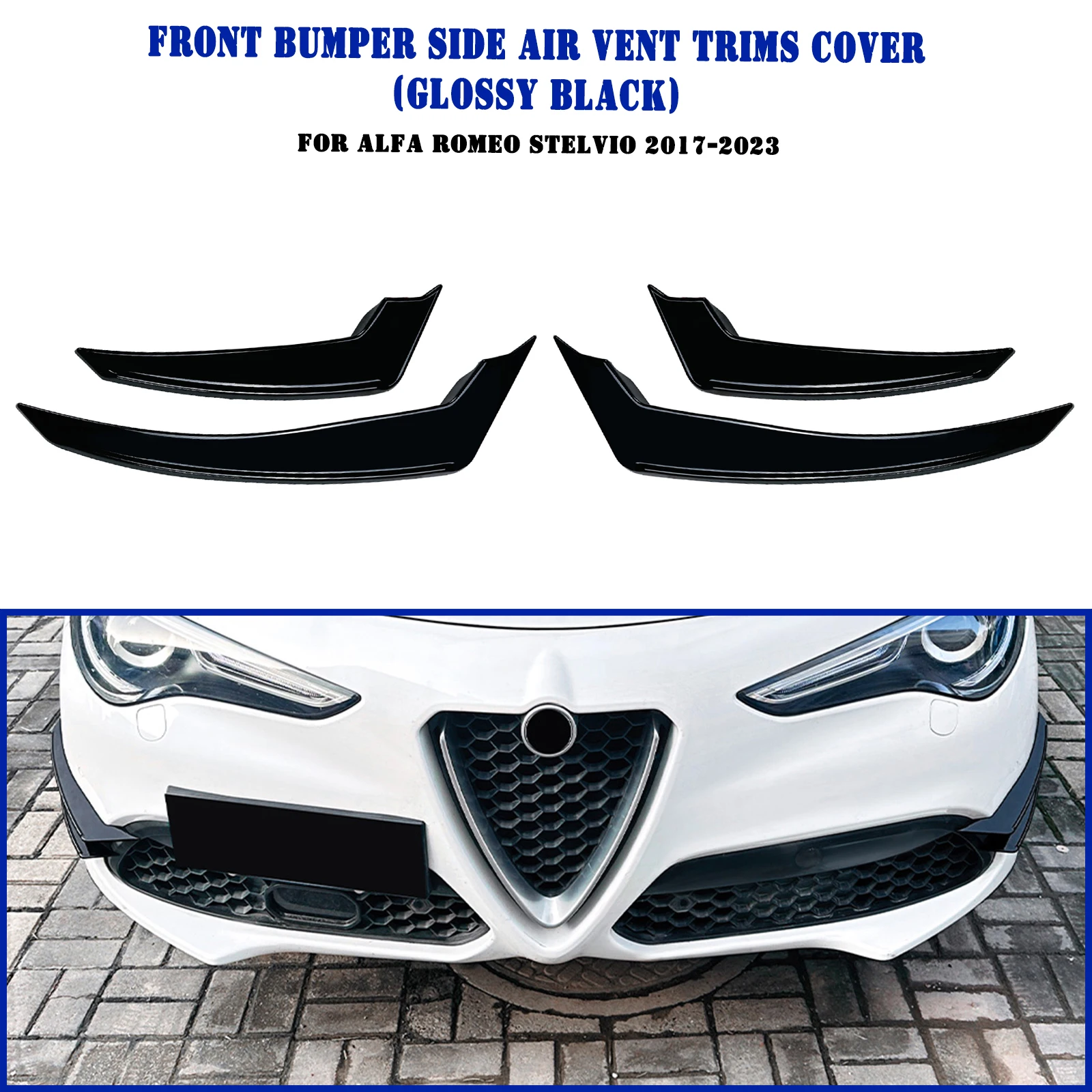 4PCS Front Side Canard Spoiler Trim For Alfa Romeo Stelvio 2017 2018 2019 2020 2021 2022 2023 2024 2025