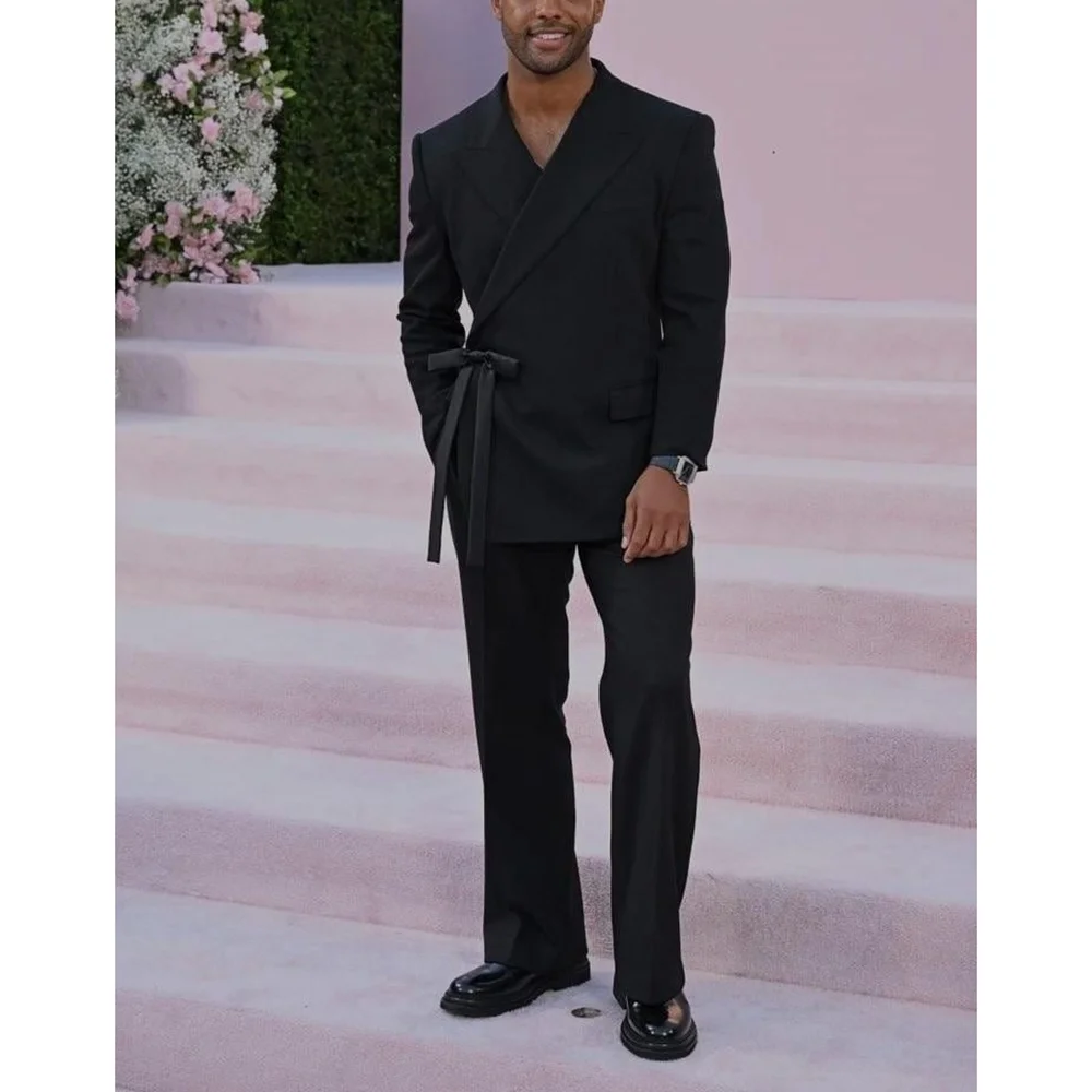 

Chic Black Hidden Button Notched Bow Men Suits 2 pieces (Jacket+Pants) Shopping Evening Party Sets Formal Banquet Suits