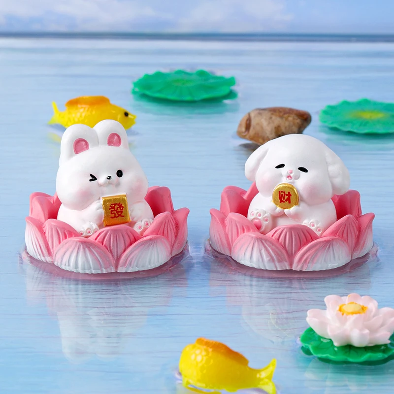 Creatieve Lotus Rijkdom Dieren Miniatuur Beeldjes Cartoon Desktop Auto Micro Landschap Home Versiering Accessoires Cadeau