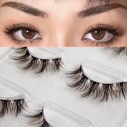 Natural Simulation black+ Brown False Eyelashes Nude Makeup Thick Lashes 3Pairs Transparent Stems Handmade Cross Eyelashes