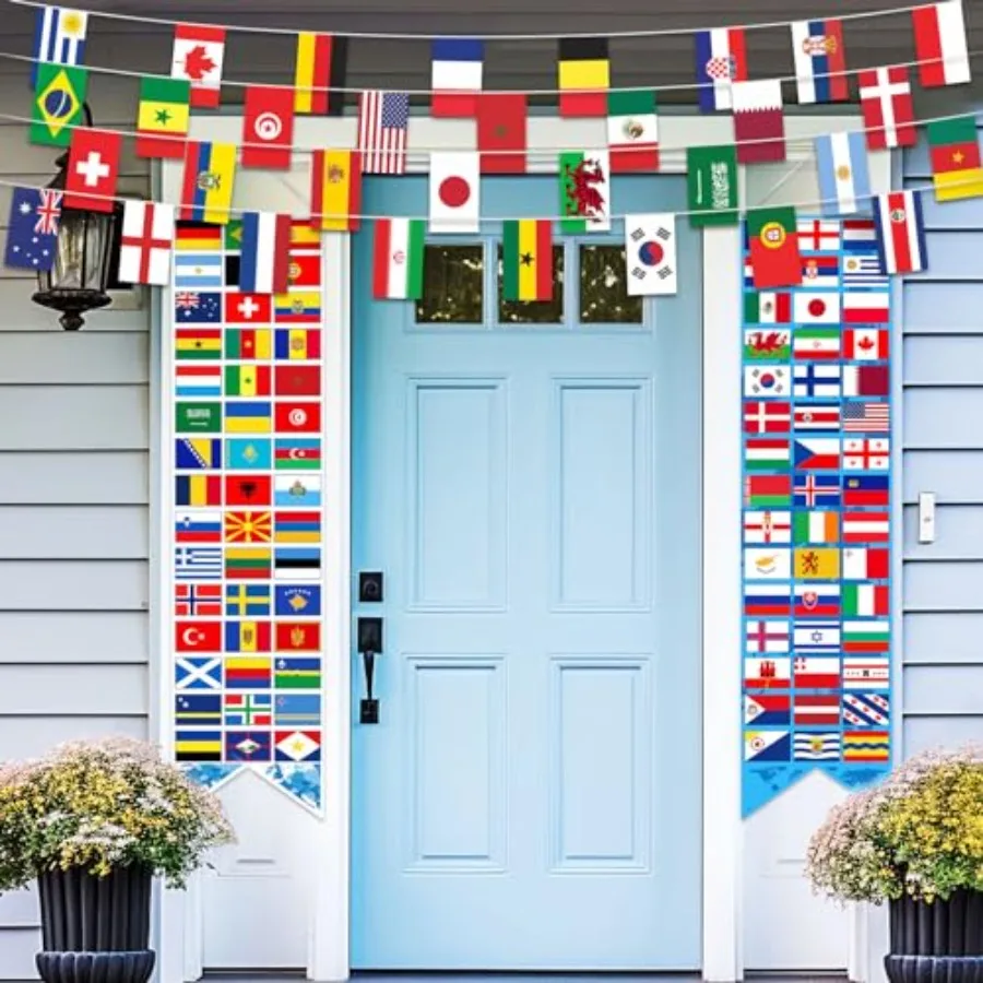 3 Pcs International World Flags Country Flags Decorations with International Porch Banners Bunting Banner of 32 Countries Strin