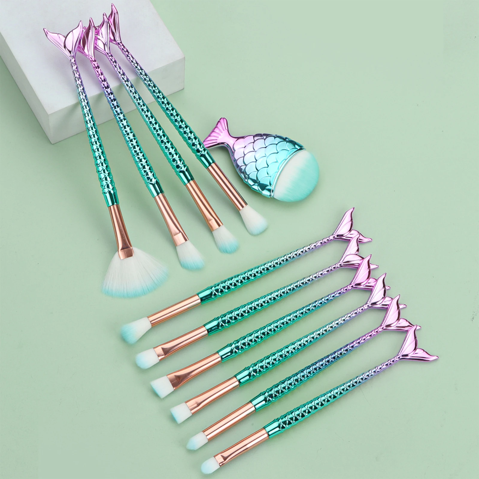 11 pcs mermaid makeup brushes, fish tail makeup brush set, beauty tools