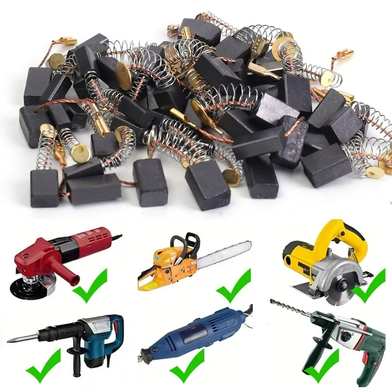 100/50PCS Carbon Brush Repair Kit Power Tools Electric Motor Replacement Parts Universal Adaptation Carbon Brushes Mixed Sets