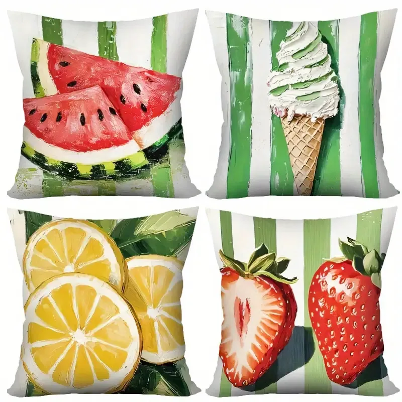 Fruit and Ice Cream Theme digital printing pillow cover Short plush Suitable living rooms bedrooms sofas throw cushion cover