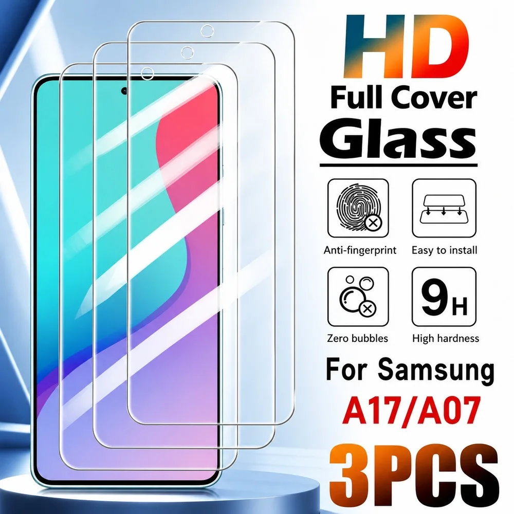 3PCS Tempered Glass For Samsung Galaxy A05 A06 A07 A15 A16 A17 A25 Screen Protector For Samsung Galaxy A26 A27 A35 A36 A37 A55