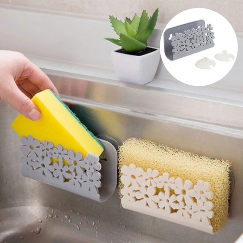 Kitchen Bathroom Drying Rack Suction Sponges Suction Cup Dish Cloths Holder Scrubbers Soap Storage Free Drilling