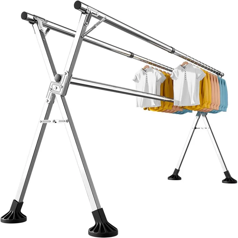 

Adjustable Stainless Steel Indoor Clothes Drying Rack, 125-180cm, Non-Slip Feet, Space-Saving, Easy Assembly for Home Use