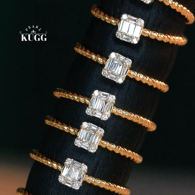 

KUGG 100% кольца из желтого золота 18 карат, модный простой стиль, 0,15 карата, кольцо с настоящим натуральным бриллиантом для женщин, высокие свадебные украшения