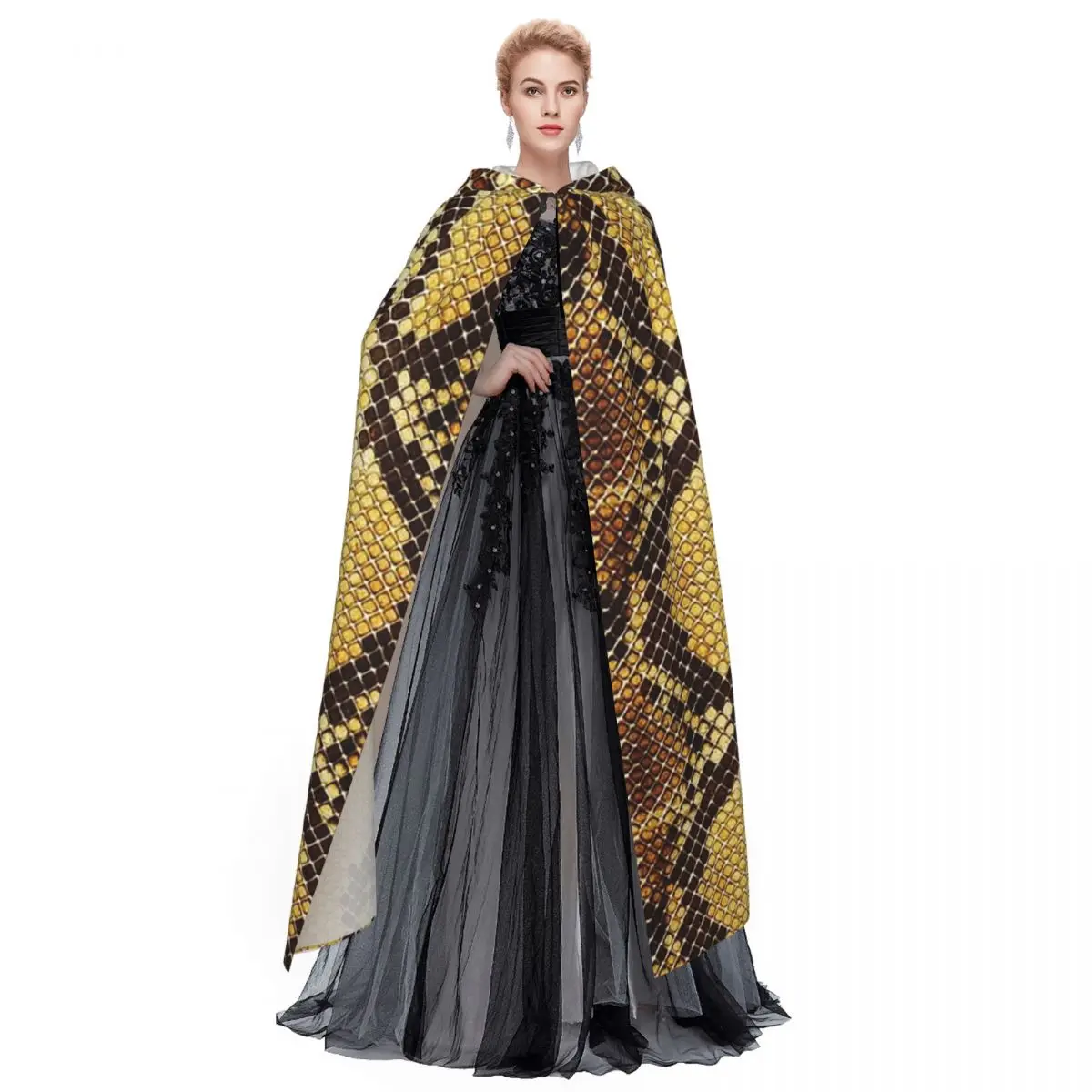 뱀 가죽 파충류 긴 후드 망토 마녀 중세 의상 코스프레 케이프 할로윈 파티 성인 유니섹스