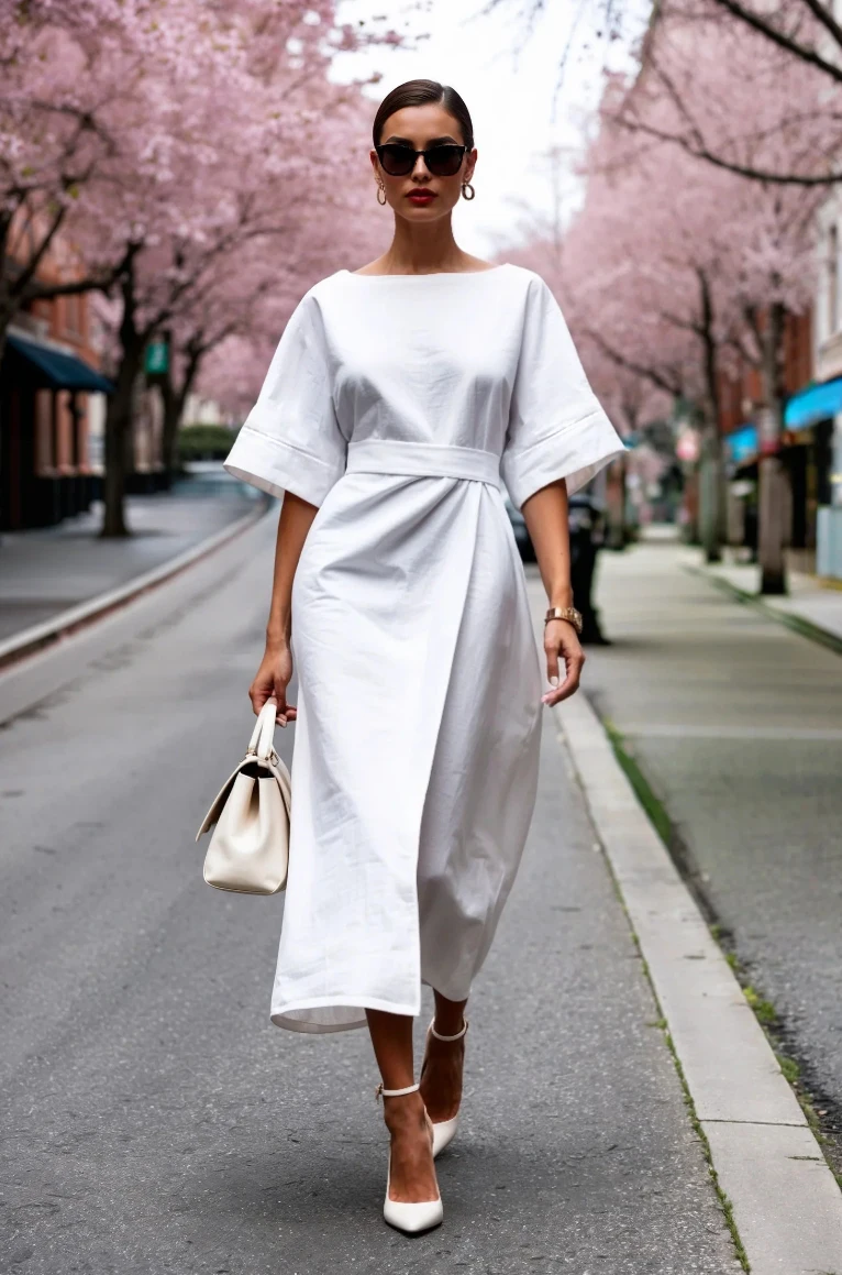Women Boat Neck Batwing Sleeve High Waist Belted Midi Dress Elegant Office Lady Business Work Sheath Dress Casual Summer - view 2