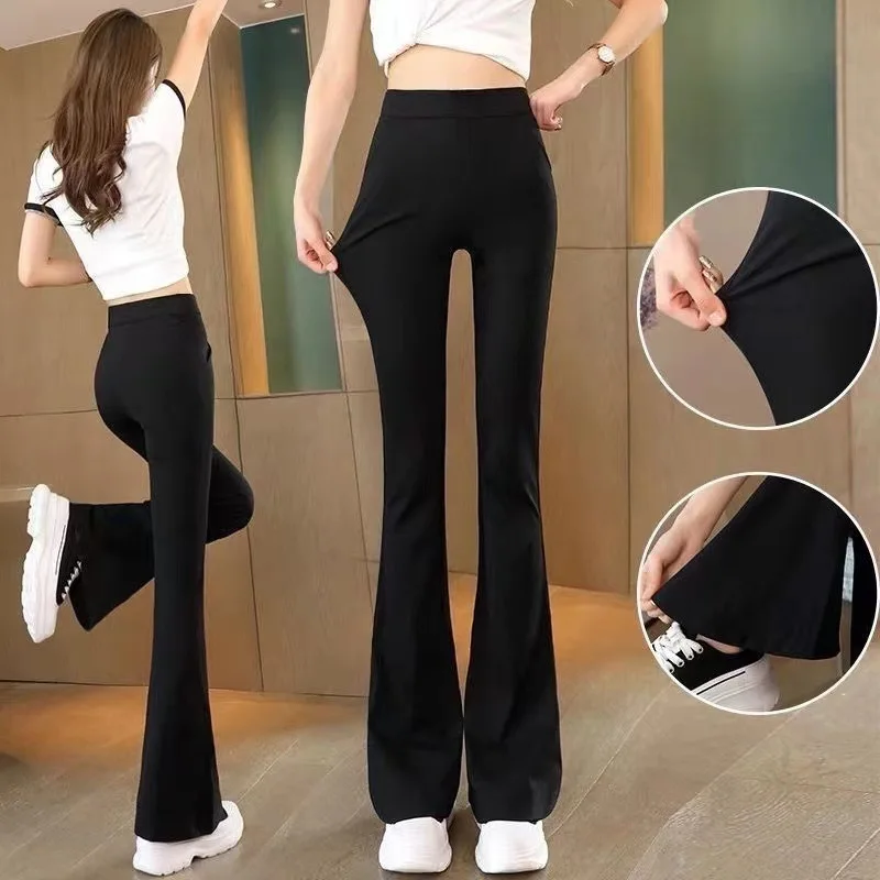 Neue Frühjahr und Sommer Hohe Taille Stretch Mode Tasche Bell-Bottom Hosen Micro Schlank Abnehmen Schlitz Leggings Stretch Hosen