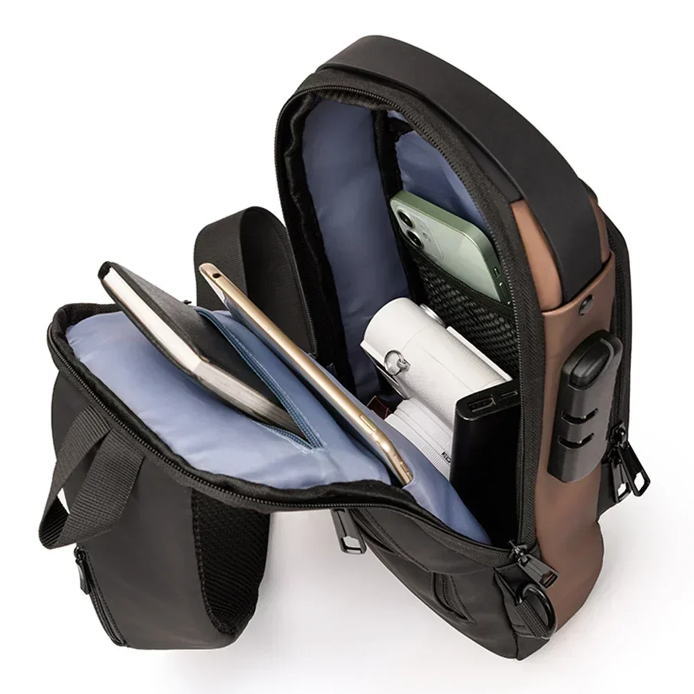 متعددة الوظائف مصمم مكافحة سرقة USB حقيبة كتف Crossbody السفر الرافعة حزمة رسول حزمة حقيبة صدر للرجال العلامة التجارية الفاخرة الرجال