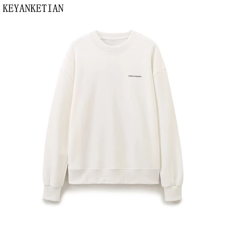 

KEYANKETIAN 2024 New Women Back Painted Printed Hoodie Autumn/Winter High Street O-Neck Long Sleeve Oversize Pullover Loose Top