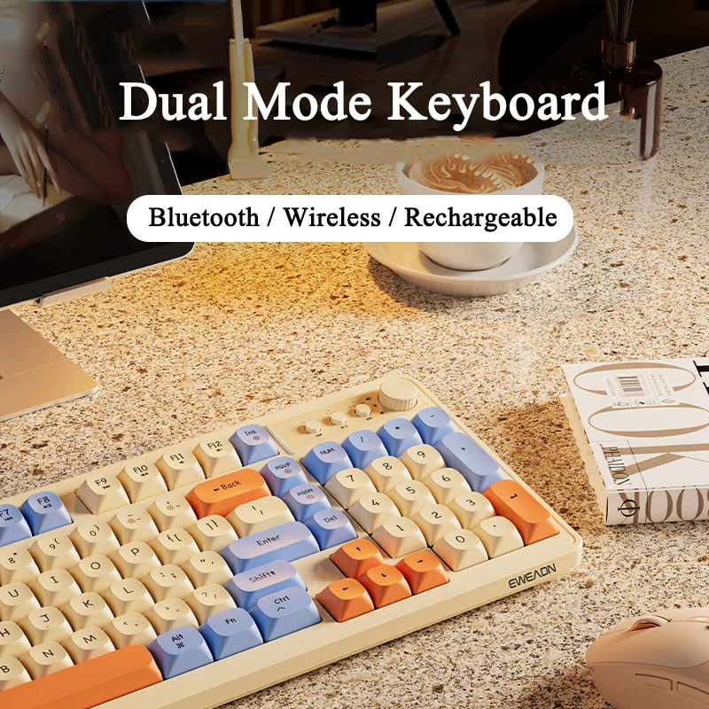 

Dual Mode Bluetooth 2.4G Wireless Gaming Keyboard 98Key Mechanical Feel Gamer Keyboard Rechargeable RGB Keyboard For PC Computer