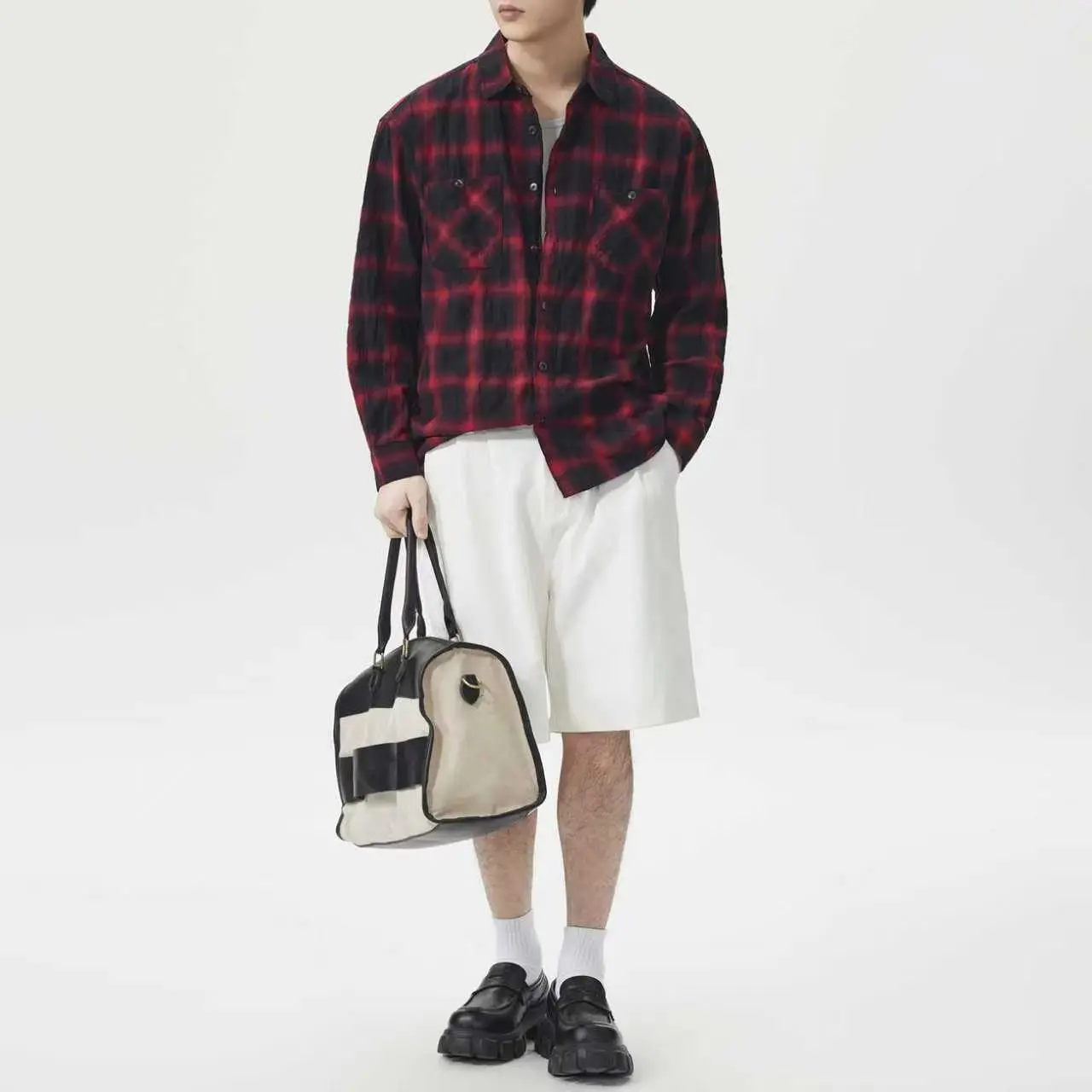 

Men American Streetwear Hip Hop Loose Casual Long Sleeve Vintage Plaid Shirt Male Plus Size Shirt Blouses 100% Cotton Shirt