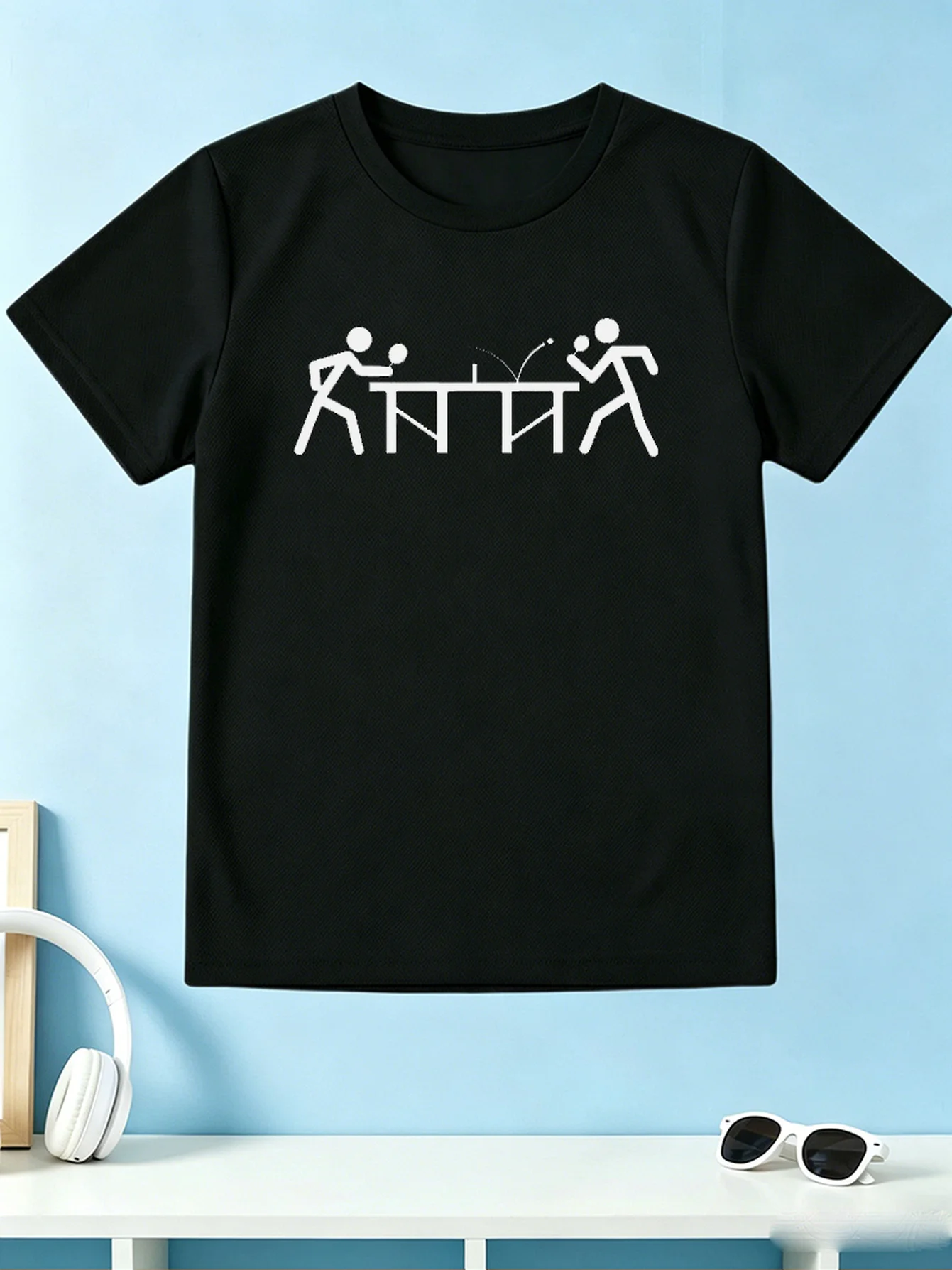 Stickman Ping Pong Match Graphic T Shirt Boys Girls Table Tennis Lover Short Sleeve Tee Family Matching Kids Casual Cotton Tops