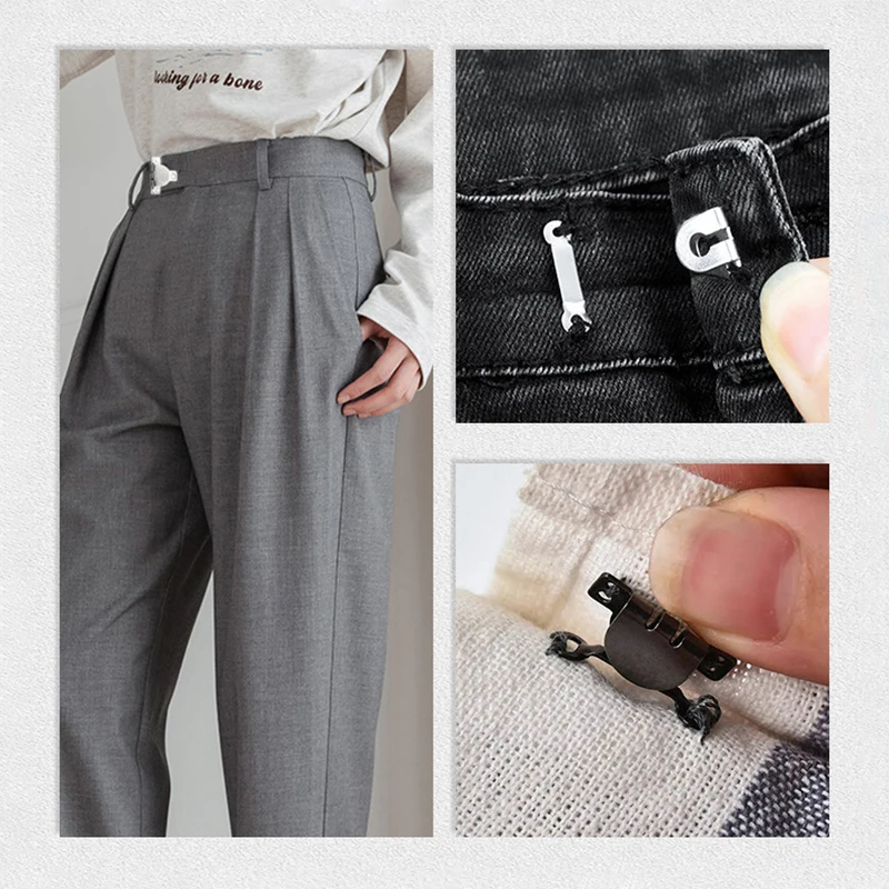 10Set Metal Trousers Suit Pants Hook Button Skirt Invisible Hooks And Eyes Closure Fastening Buckle DIY Pants Adjustment Buckles