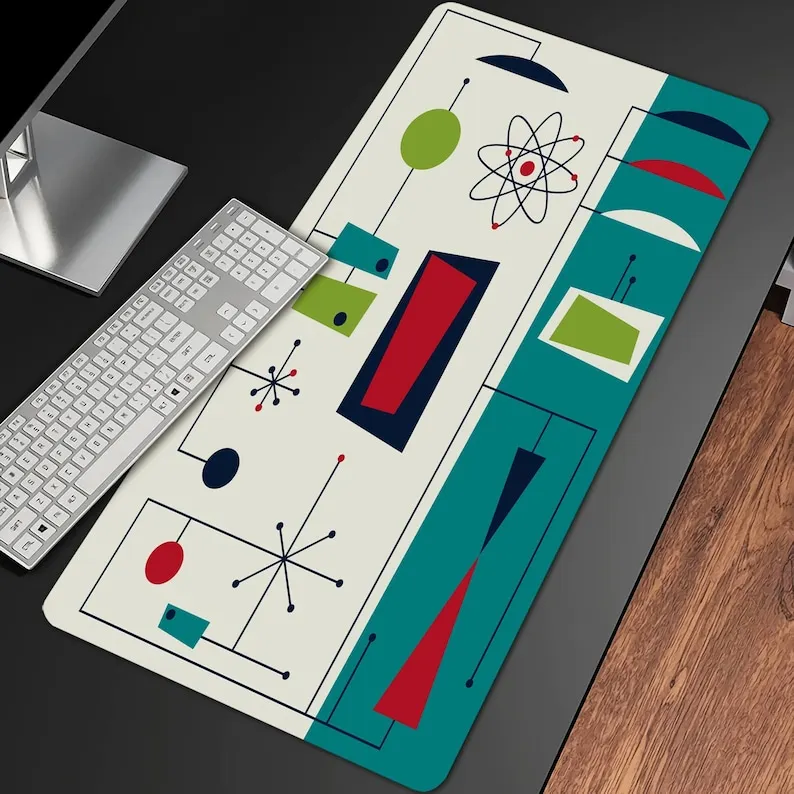 

Office with Mid Century Modern Style Shapes Geometric Patterned Mouse Pad,Vintage Colors Office Mat,Computer Keyboard Mats