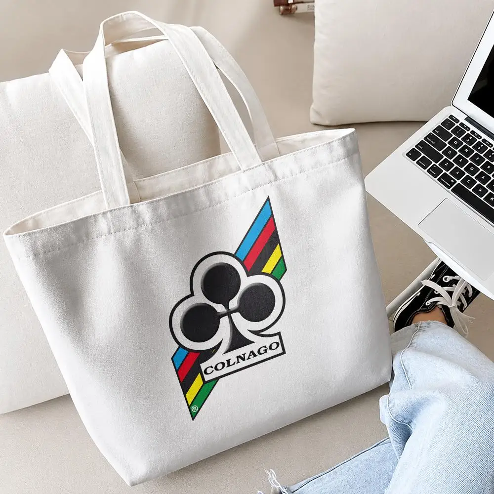 Racing C-ColnagoS Bicycle Logo Storage Bags Canvas Double-Sided Print Set 2-Piece Shopping Bag with Zipper for Work and Travel