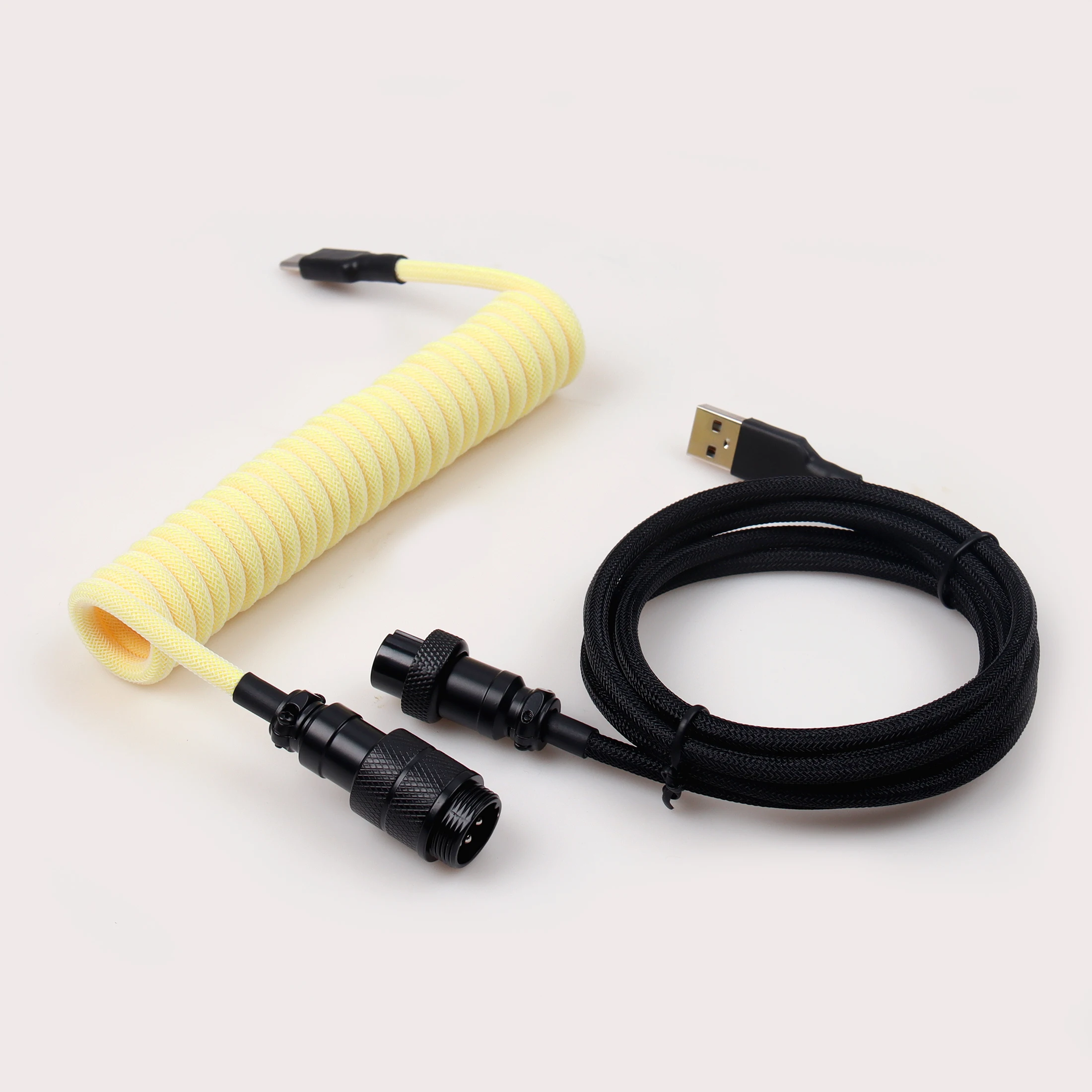 USB A to Type C for Mechanical Gaming Keyboard Double Sleeved Wire GX16 Detachable Aviator Coiled Power Cable
