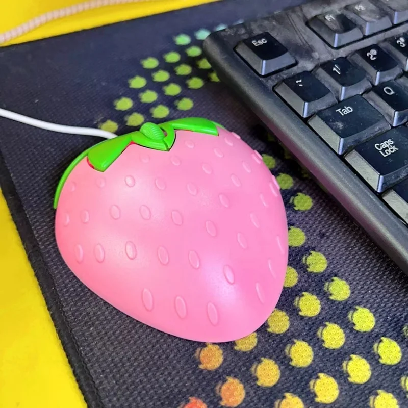 New Cute Pink Strawberry Wired Mouse USB Small Optical PC Computer Game Mouse Girls Gift Mause For Office Laptop Desktop