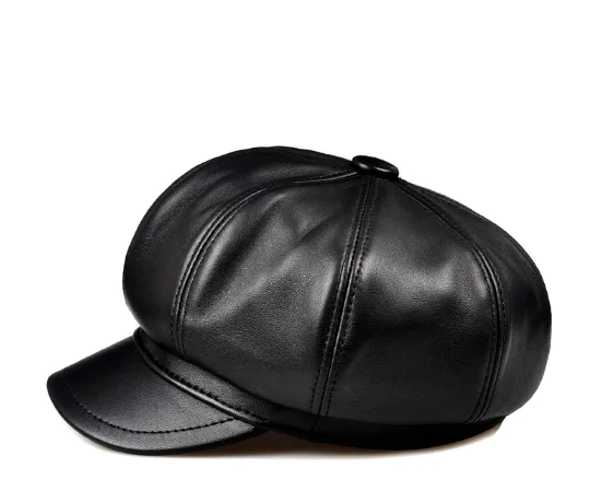 Retro Achteckige Echt Leder Hut männer Schaffell Leder Baskenmütze Lässige Mode Student Zunge Kappe Snapback Caps Für Männer – Detail 8