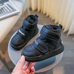 Kids Snow Boots Simple Children's Winter Boots for Girls Fashion Versatile Warm Boys Causal Black School Cotton Boots Hook Loop