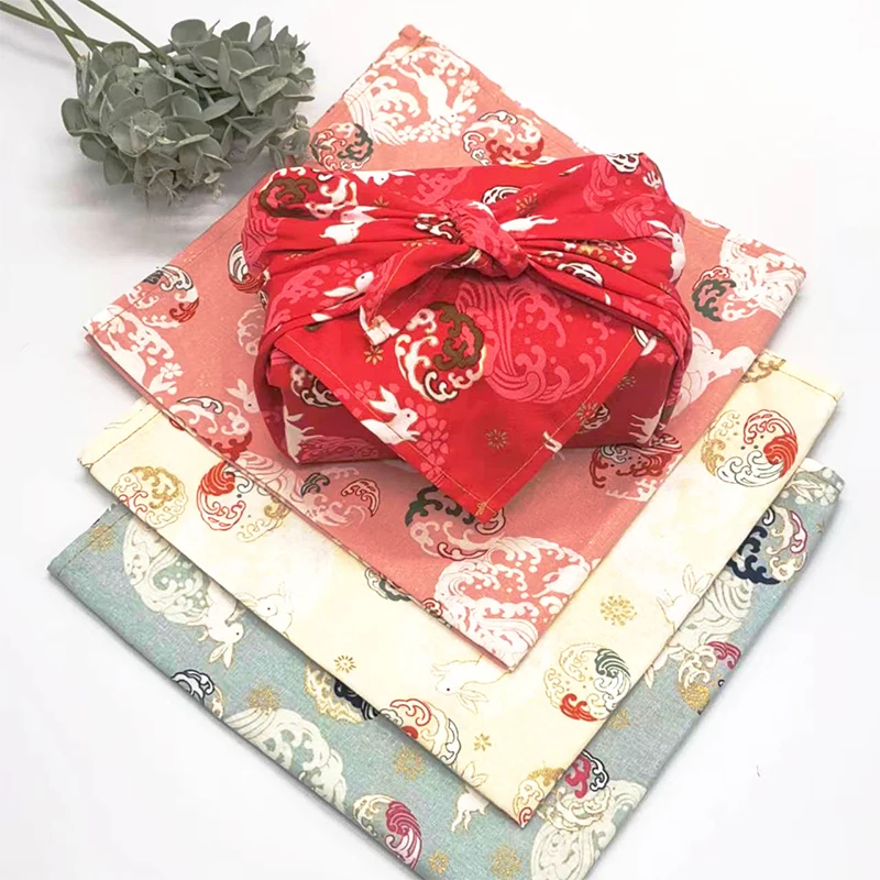 Japanese Style Wrapping Cloth Handkerchief Furoshiki Cotton Bronzing Fabric For Diy Bento Wrapping Cloth Gift Box Packaging