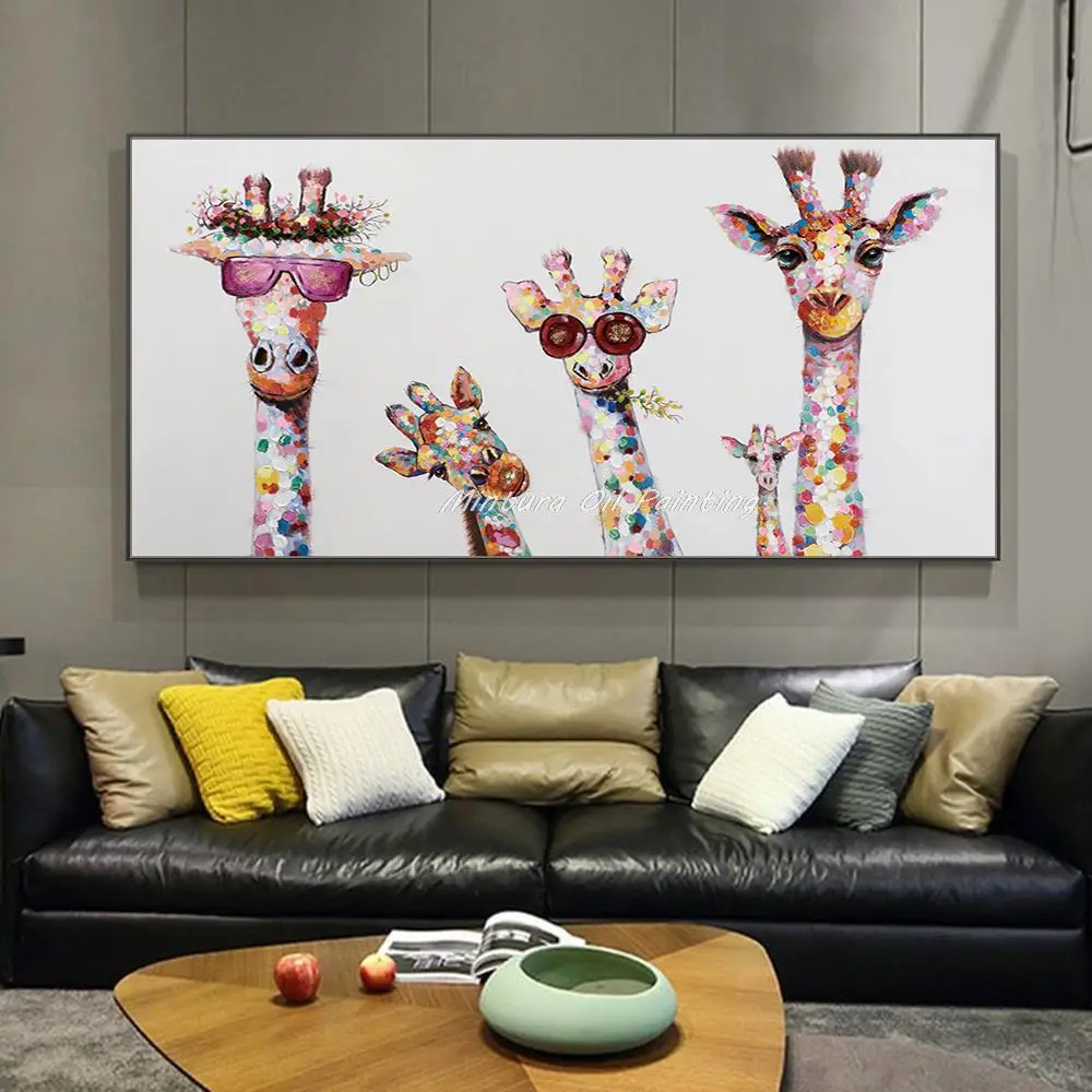 Mintura,Hand-painted Abstract AnimalS Giraffe Oil PaintingS on Canvas,Pop Art Modern Wall PictureS for Kids Room,Home Decoration