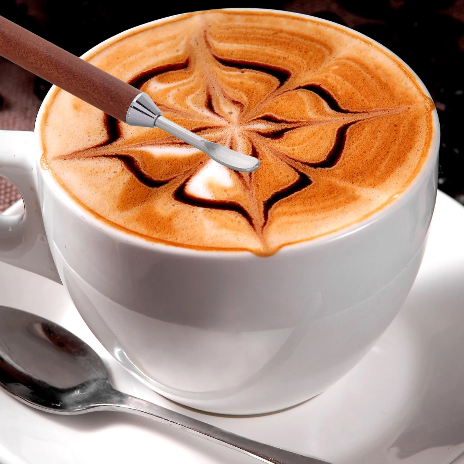 

1Set Coffee Latte Hook Set Rosewood Handle Espresso Tool Stirrer Needle for Latte Art Coffee Pull Needle Espresso Tool