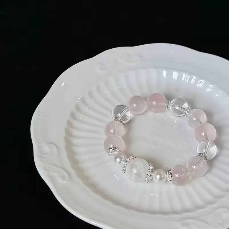[Dream Wedding] Natural Snowflake Ghost with Peach Powder Crystal Bracelet Girlfriend Gift Bracelet Jewelry