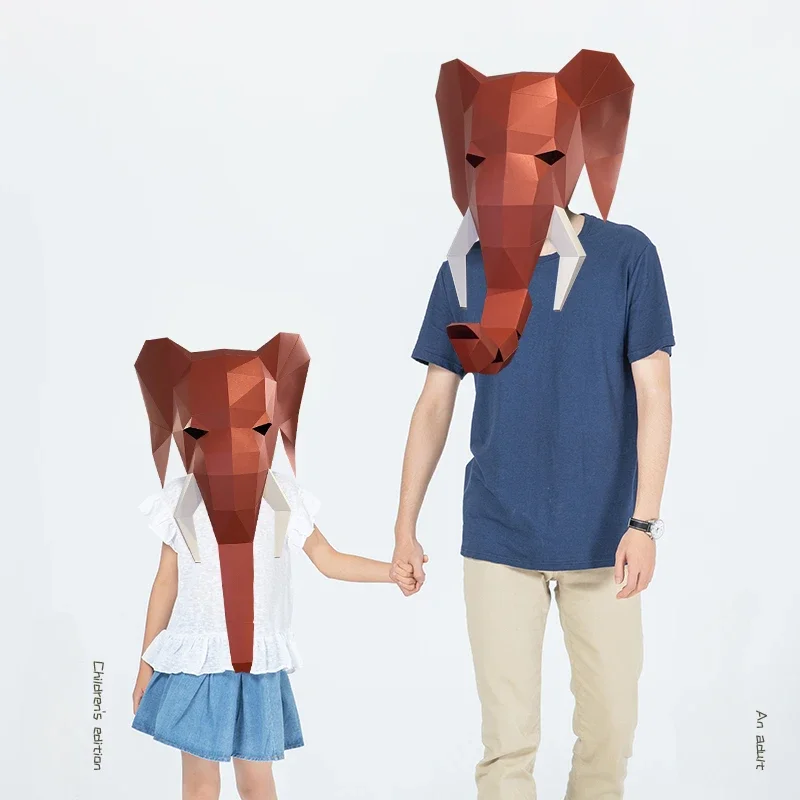 

3D Paper Mold Elephant Head Mask Headgear Model Halloween Cosplay Props Women Men Party Dress Up DIY