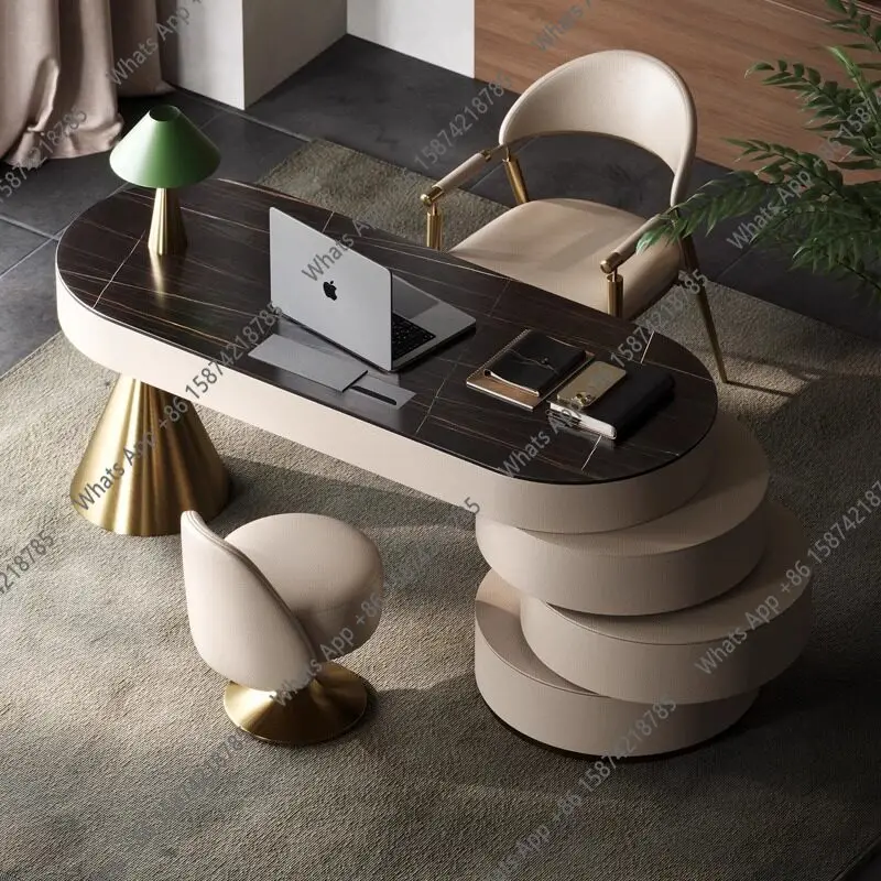 

Mn Italian Light Luxury Minimalist Desk Small Apartment Home Study Desk Design Bedroom High-end Rock Slab Computer Desk