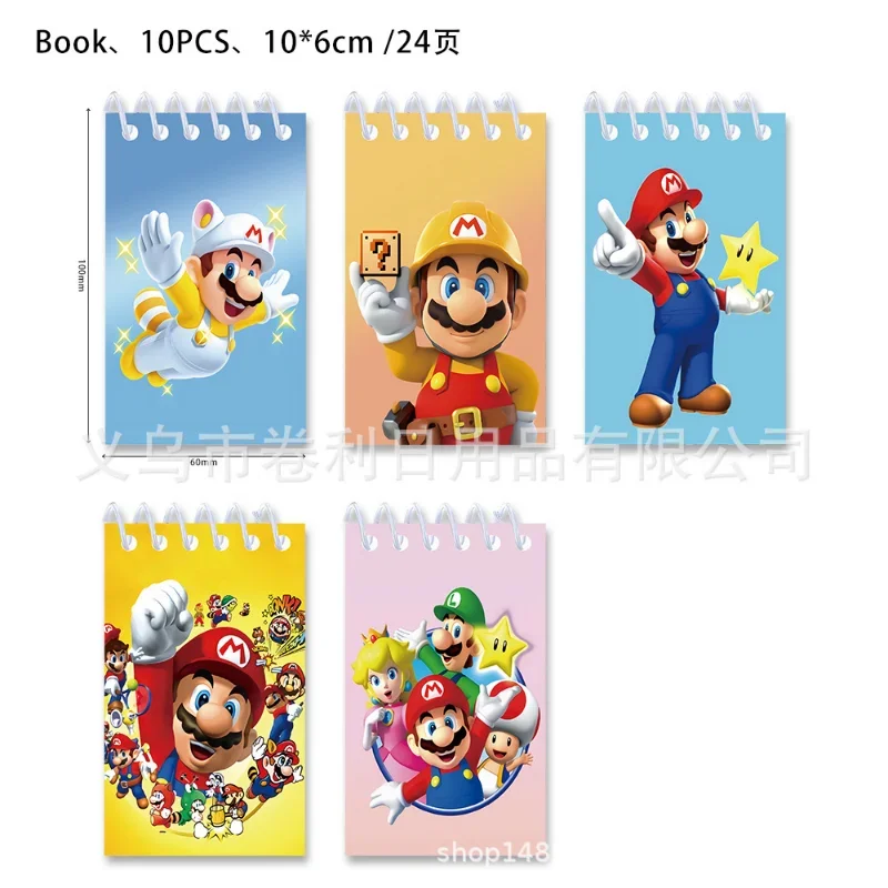 BANDAI 10pcs Super Mario Bros Weekly Planner Notebook Cartoon Mini Notepad Portable Student Journal Stationery Office School