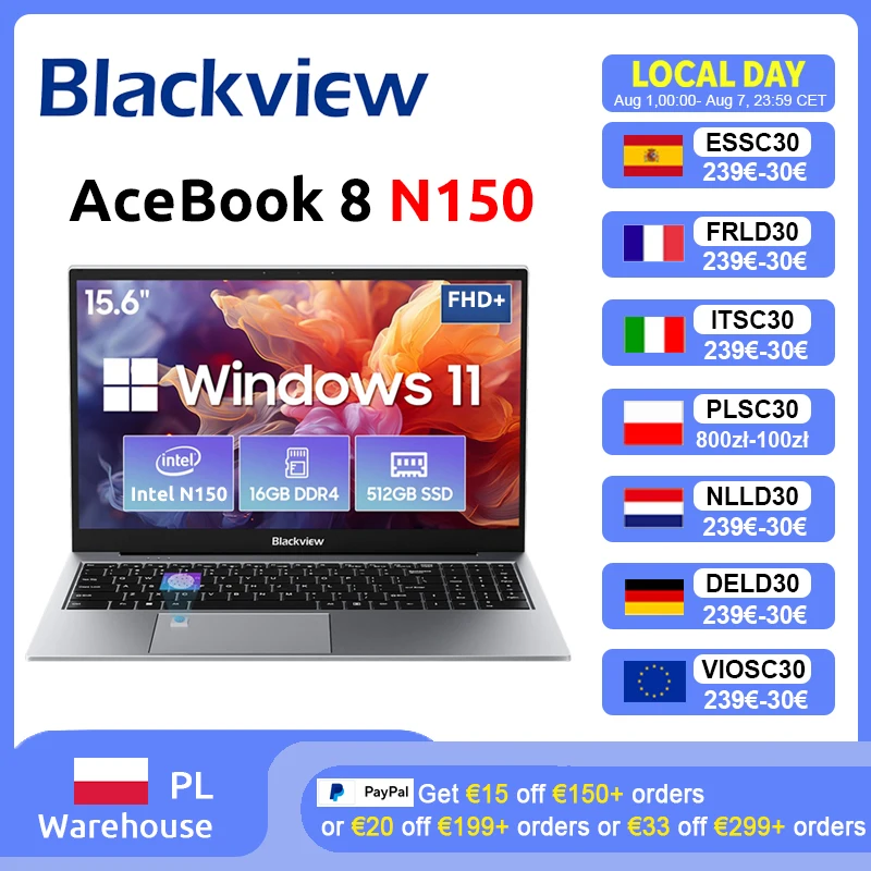 Blackview AceBook 8 Laptop 15,6" Intel Prozessor N150 16 GB RAM 512 GB SSD + Erweiterung bis zu 1 TB Windows 11 Home 15,6"